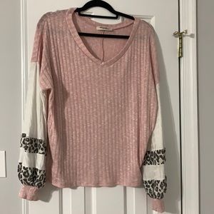 New Haptics Off the Shoulder Pink Cheetah Blouse